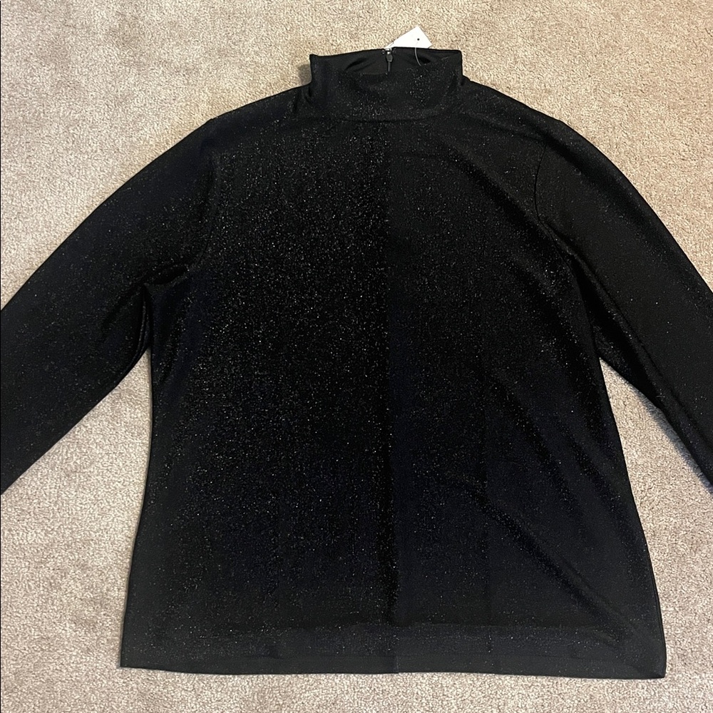 Ann Taylor Shimmering Glitter holiday Party Ready Black Turtleneck Top